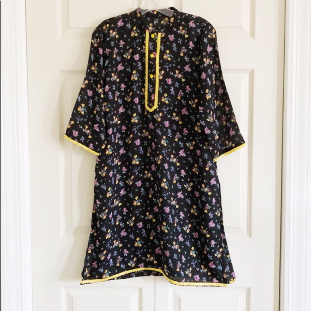 Floral black Indian Pakistani dress 3 piece
